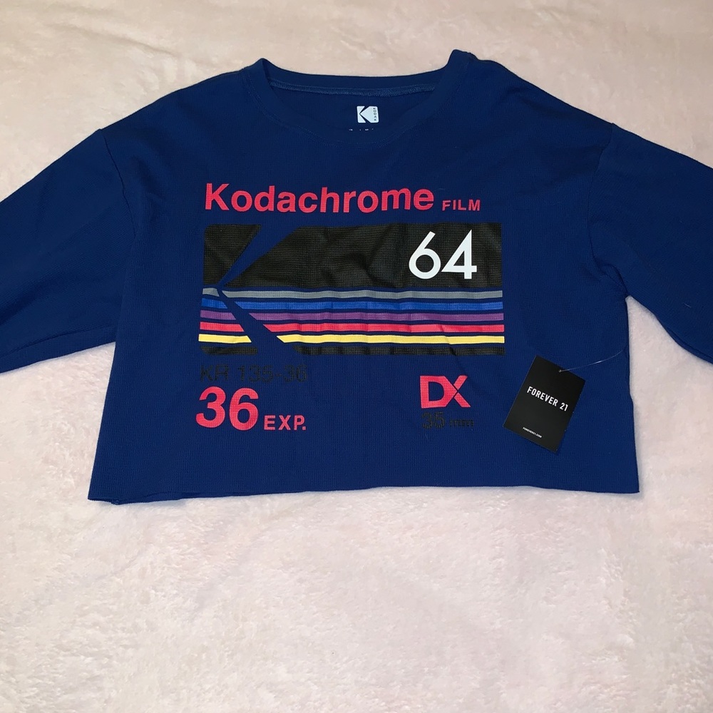 NEW FOREVER21 KODAK LONG SLEEVE CROP TOP SHIRT